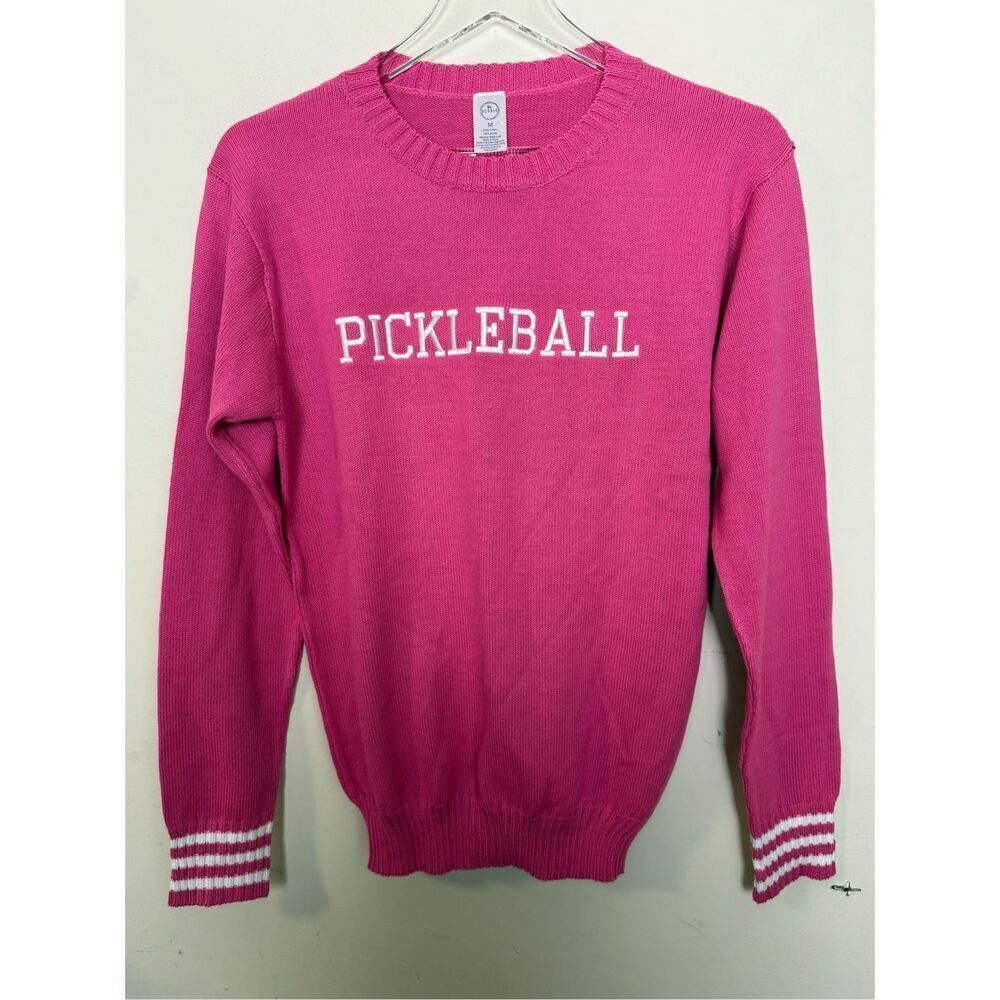 The Bubble Pickleball Sweater Medium Pink & White  Crewneck Preppy Country Club
